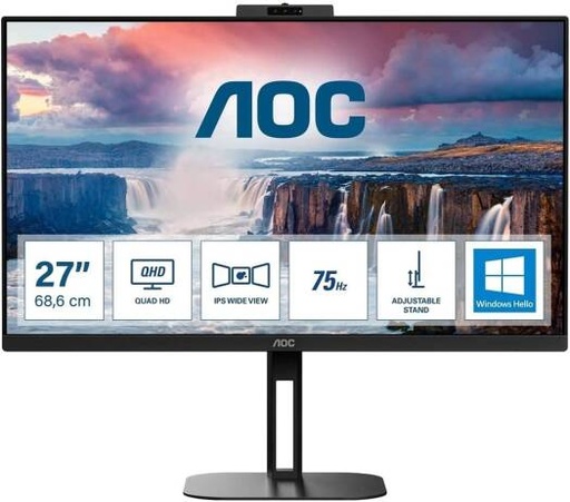 [Q27V5CW (OPEN BOX)] AOC Q27V5CW 27'' QHD IPS Flat Monitor, 75Hz Refresh Rate, 4ms Response Time, 16.7M Colors, 2560x1440 Resolution, WLED Backlight, 16 9 Aspect Ratio, 300nits Brightness, Black | Q27V5CW (OPEN BOX)