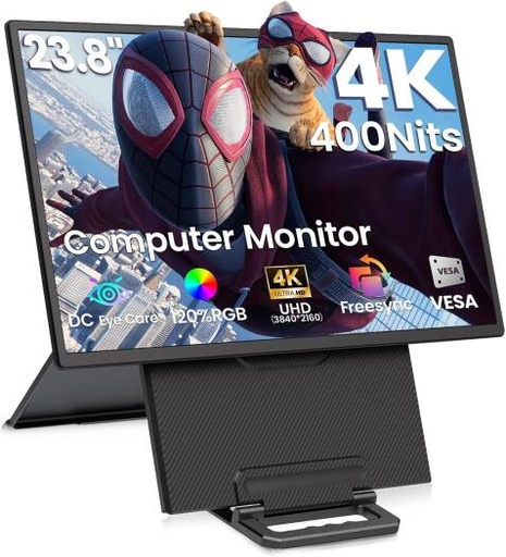 [VD1U] V2COM D1U 23.8-Inch 4K UHD Portable Monitor, IPS Ultra-Slim Large Screen with 120% sRGB, FreeSync, USB-C HDMI, for Laptop, MacBook, Xbox, PS5 | VD1U