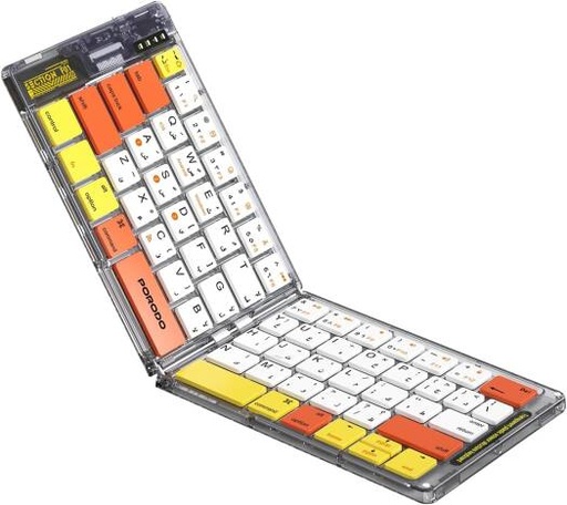 [PDETK03WH] Porodo Crystal Shell Wireless Keyboard, Compatible With Windows & iOS & Android & Mac, 80mAh, 10m Bluetooth Range, Scissor Key Switches, Leather Backcase, Type-C Charging, White | PDETK03WH