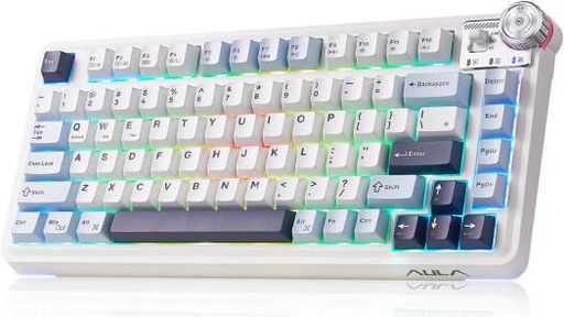 [AU75] AULA AU75 Wireless Mechanical Keyboard, 75% Layout, 81 Keys, Hot-Swappable, Multi-Functional Knob, Five-Layer Padding PBT Keycaps, Tri-Mode Connectivity, 4000mAh Battery, Blue | AU75