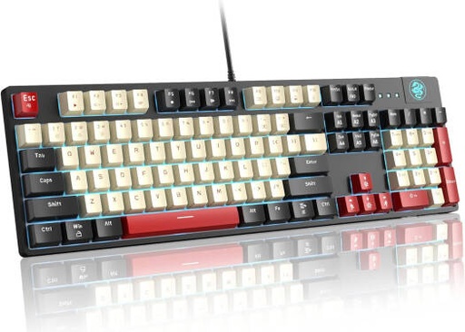 [MK-Armor] MageGee MK-Armor Wired Mechanical Keyboard, 104 Keys, Red Switch, Full Size, Blue LED Backlit, Ergonomic Design, OEM profile, 3-Color Keycaps, English-Arabic Layout, Black/White | MK-Armor