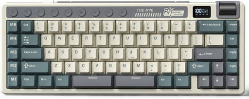 [M70] RK Royal Kludge 75% Mechanical Keyboard, US QWERTY Layout, Linear Cream Switch, TFT Display, Volume-Adjustable Knob, Hot-Swappable, RGB Backlight, Tri-Mode Connectivity, 6000mAh, Cyan Purple | M70