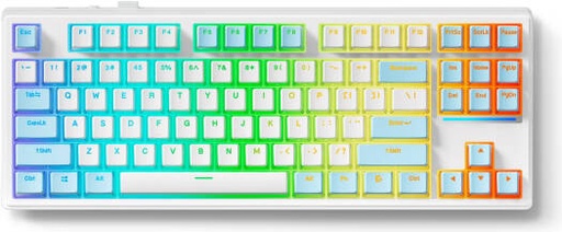 [MC-K87-6] MCHOSE K87 80% Mechanical Keyboard, Ice Switch, Cherry Profiles & PBT Double-Shot Keycaps, Gasket Mount, Hot-Swappable, RGB Wraparound Lights, Tri-Mode Connectivity, White | MC-K87-6