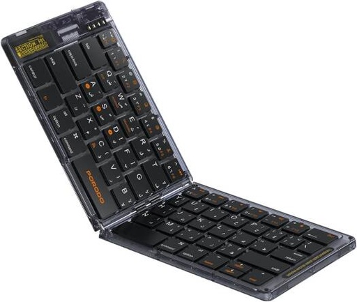 [PDETK03BK] Porodo Crystal Shell Wireless Keyboard, Compatible With Windows & iOS & Android & Mac, 80mAh, 10m Bluetooth Range, Scissor Key Switches, Leather Backcase, Type-C Charging, Black | PDETK03BK