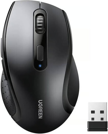 [45012] UGREEN 2.4 Wireless Ergonomic Mouse, 1600 DPI, 6-Button Ergonomic Design, Silent Click Technology, Multi-Surface Tracking, Adjustable DPI Levels,Lightweight & Portable, Black | 45012