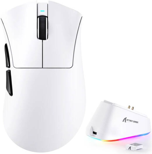 [V3 Pro] ATTACK SHARK V3 Pro Wireless Gaming Mouse with Magnetic Charging Dock, 25,000 DPI PAW3311 Sensor, 62g Ultra-Lightweight Esports Mouse, 2.4GHz & Wired Connectivity, White | V3 Pro