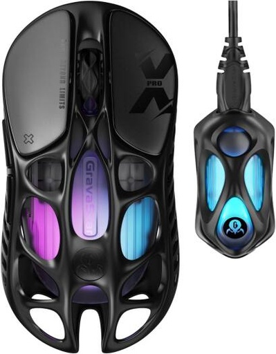 [X Pro] GravaStar Mercury X Pro Wireless Gaming Mouse, Come with 8K Dongle 32,000 DPI 3950 Sensor, 8,000Hz Polling Rate, 49g, Magnesium Alloy Hollow Frame, RGB Lighting, 5 Programmable Buttons, Black | X Pro