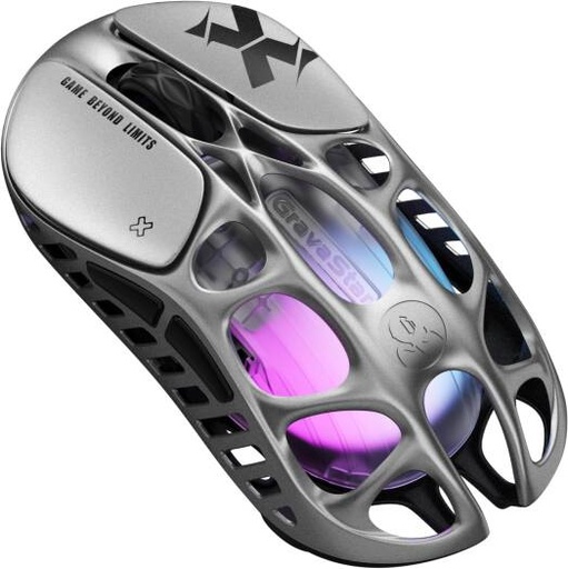 [Mercury X] GravaStar Mercury X Wireless Gaming Mouse, 32,000 DPI PAW 3950 Sensor, 1000Hz Polling Rate, 49g, Magnesium Alloy Hollow Frame, RGB Lighting, 5 Programmable Buttons, Interstellar Silver | Mercury X