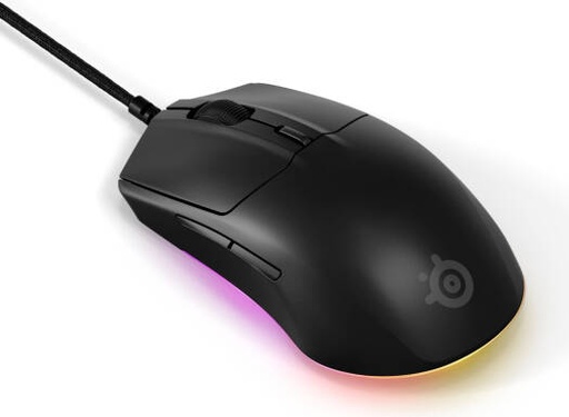 [62515] SteelSeries Rival 3 Gen 2 Wired Mouse, Symmetrical Shape, 6 Buttons, Optical Type, TrueMove Core Optical Sensor (8.5K DPI), 77g Light Weight, 1.35ms Ultra-Fast Clicks, 100% PTFE Feet, Black | 62515