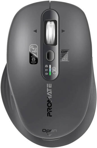 [SamoTri] Promate SamoTri Wireless Mouse, 3200DPI Adjustable Resolution, Silent Operation, Smart Flying Scroll Wheel, 4-Way Navigation, OS Auto-Recognition, Tri-Connectivity, Bluetooth 5.0, Black | SamoTri