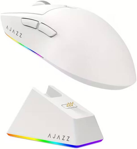 [AJ139V2] AJAZZ AJ139V2 Wireless Mouse, Supports 2.4G/ Wired, 6 DPI Adjsutment Level, 1000Hz Polling Rate, Long Battery Life, Light Weight about 66g, Comfortable Feel, With Charging Base, White | AJ139V2