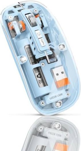 [GNTRAMOUS2BL] Green Lion Transparent Mouse 2 Sleek, Wireless, & Multi-Functional, 800-1600 DPI, 5 Keys, 10m Range, Type-C Charging, Model GL-112, Blue | GNTRAMOUS2BL