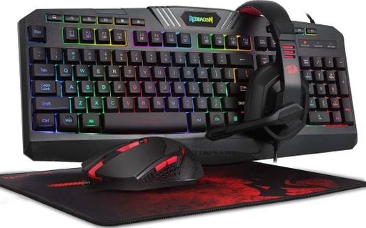 [S101-BA-3] Redragon 4in1 Combo Backlit Gaming Mouse, Gaming Keyboard, Large Gaming Mouse Pad, PC Computer Gaming Headset with Microphone Combo, RGB LED Backlit 104 Key Gaming Keyboard | S101-BA-3