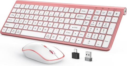 [KB&MS-Pink] Joyaccess Wireless Keyboard & Mouse, Typewriter Keyboard Wireless, Ergonomic & Quiet Computer Mouse, Pink | KB&MS-Pink