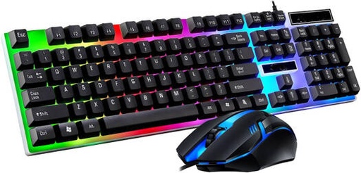 [WGKMCS] Generic Wired Gaming Keyboard & Mouse Combo Set, 104 Keys, 60% Keyboard, Rainbow Color Backlight Effect, 3D Roller With Anti-Skid Scale Grain Mouse, Laser-Etched, Black | WGKMCS