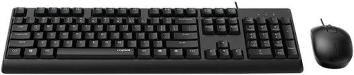 [X130PRO] Rapoo X130PRO Wired Optical Mouse & Keyboard Combo, English-Arabic Layout, 1000 DPI Sensor, Anti-Slip Scroll Wheel, FN Multimedia Keys, Laser Carved Keycap, Spill-Resistant, Black | X130PRO