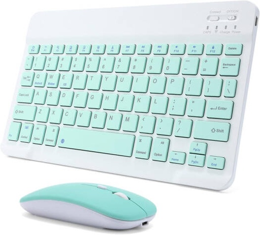 [BTKBM Green] Bluetooth Wireless Mouse & Keyboard Kit, Rechargeable, Ultra Slim, Compatible with iOS, Android, Windows, Tablets, Compact, Lightweight Design for Easy Use & Portability, Green | BTKBM Green