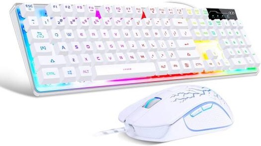 [K1-white] MageGee Gaming Keyboard & Mouse Combo, K1 RGB LED Backlit Wired Gaming Keyboard with 104 Keys, RGB Gaming Mouse with 3200 DPI, 7 Colors LED Backlit, 104 Keys Keyboard for PC/Laptop, White | K1-white