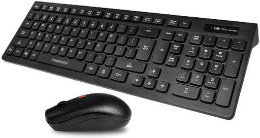 [ProCombo-12] Promate Sleek Profile Full Size Wireless Keyboard & Mouse, Ambidextrous Mouse, Full Sized Keyboard, 2.4GHz Frequency, 1000 to 1600 DPI Resolution,English Arabic Layout, Black | ProCombo-12