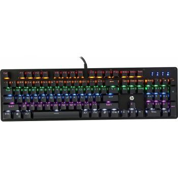 [GK100F] HP GK100F Mechanical Wired RGB Keyboard, Blue Switch, Adjustable 6 Keys & 104 Keys Anti-Ghosting, Suspended Key Caps, High Compatibility, Black | GK100F
