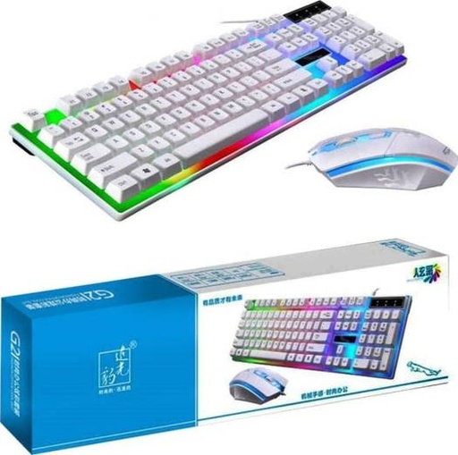 [G21-WHITE] Sky-Touch G21 Keyboard Wired USB Gaming Mouse Flexible Polychromatic LED Lights Computer Mechanical Feel Backlit Keyboard Mouse Set, White | G21-WHITE