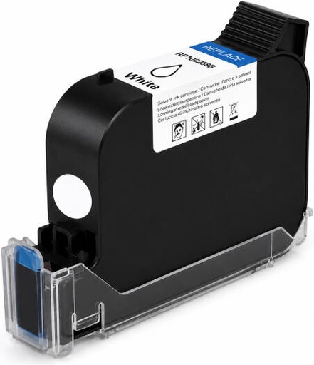 [EB22W] BENTSAI EB22W Solvent-Based Ink Cartridge 42ml 25.4mm for Handheld Inkjet Printers, Fast Dry Ink for Plastic, Glass & Metal, White | EB22W