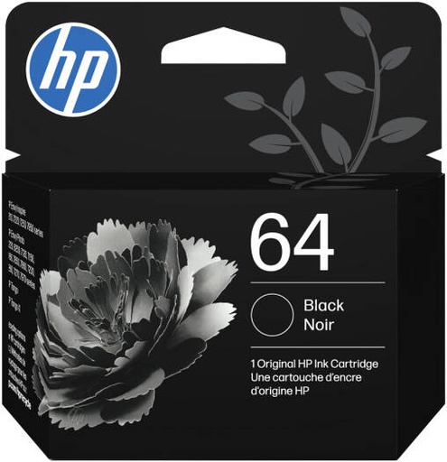 [N9J90AN#140] HP 64 Black Original Ink Cartridge, Approx 200 Page Yield, Sharp Text Printing, Black | N9J90AN#140