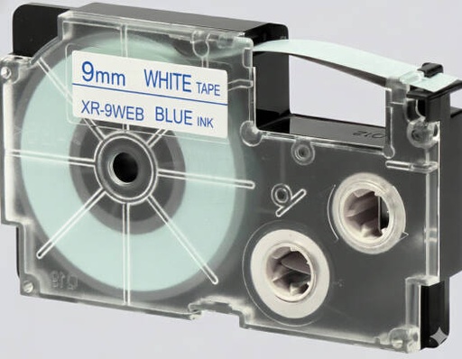 [XR-9WEB1] Casio XR-9WEB1 9mm Blue on White Label Tape, 8m Durable Label Printer Cartridge, Compatible with Casio KL- Series Printers, Easy Organizing Labels | XR-9WEB1