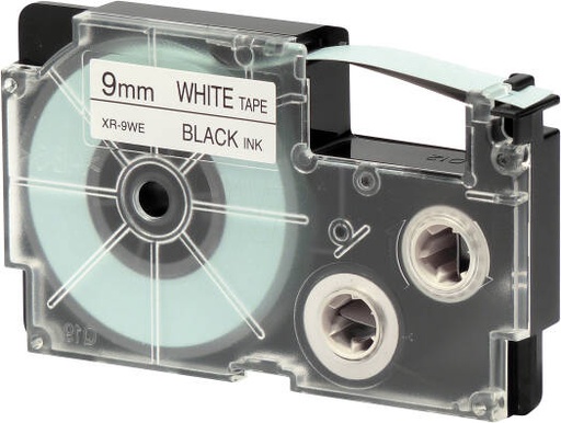 [XR-9WE1] Casio XR-9WE1 9mm Black on White Label Tape, 8m Durable Label Printer Cartridge, Compatible with Casio KL- Series Printers, Easy Organizing Labels | XR-9WE1