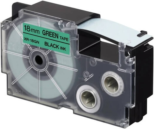 [XR-18GN1] Casio XR-18GN1 18 mm Black on Green Label Tape, 8m Durable Label Printer Cartridge, Compatible with Casio KL- Series Printers, Easy Organizing Labels | XR-18GN1