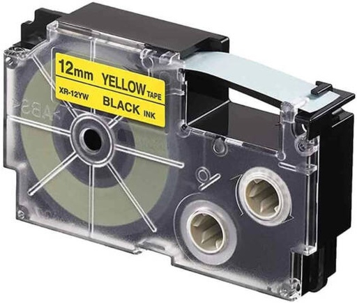 [XR-12YW1] Casio XR-12YW1 12 mm Black on Yellow Label Tape, 8m Durable Label Printer Cartridge, Compatible with Casio KL- Series Printers, Easy Organizing Labels | XR-12YW1
