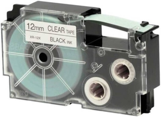 [XR-12X1] Casio XR-12X1 12 mm Black on Clear Label Tape, 8m Durable Label Printer Cartridge, Compatible with Casio KL- Series Printers, Easy Organizing Labels | XR-12X1