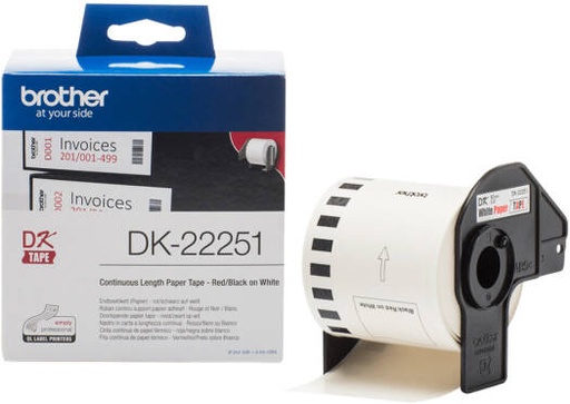 [DK-22251] Brother DK-22251 Continuous Paper Label Roll, 62mm, Black and Red on White, | DK-22251
