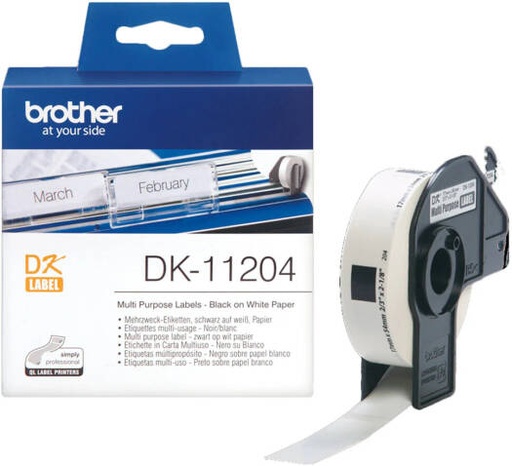 [DK-11204] Brother DK-11204 Multi-Purpose Label Roll, 17mm Wide, 54mm Length, Black on White | DK-11204