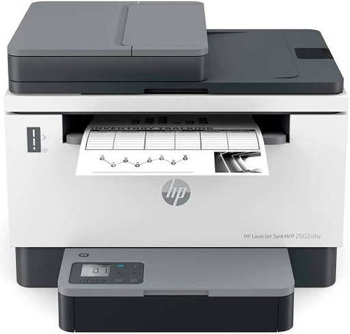 [2R7F5A] HP LaserJet Tank MFP 2602sdw A4 Black & White Laser Printer, Print, Scan & Copy, Print Speed up to 22ppm, Up to 25,000 Pages Duty Cycle, 100 Sheets Output Capacity, Wi-Fi, Bluetooth, White | 2R7F5A