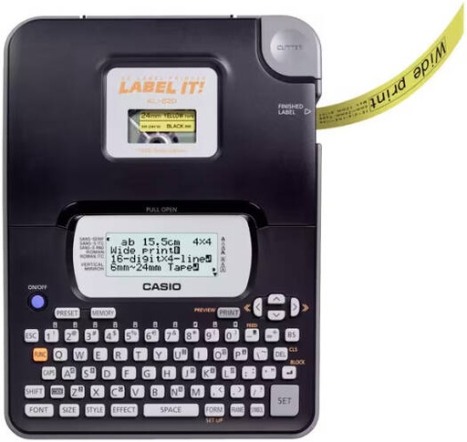 [KL-820] Casio Label It KL-820 Labeler, QWERTY Desktop Label Maker with 4-Line 16-Character LCD, 200 DPI Printing, Up to 24 mm Tapes, Up to 3 Lines per Label, 60 Built-In Designs, Black | KL-820