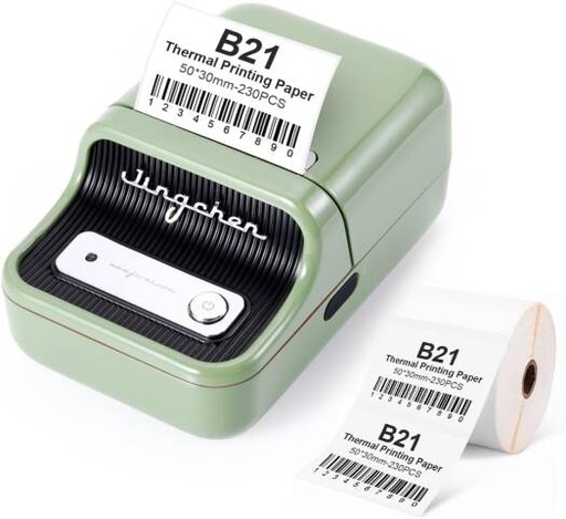 [2-inch-label-printer-b21-with-230-labels-bluetooth-thermal-labels-maker-small-business-sticker-printers-suits-for-all-purpose-labels-barcode-price-text-compatible-with-ios-android-green] 2 Inch Label Printer B21 with 230 Labels, Bluetooth Thermal Labels Maker Small Business Sticker Printers, Suits for All Purpose Labels Barcode Price Text, Compatible with iOS & Android (Green)