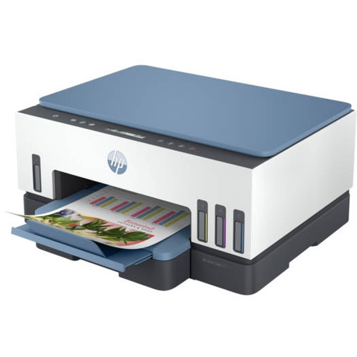 [28B51A] HP Smart Tank 725 All-In-One Printer, Print / Copy / Scan, Wireless Function, Up To 15ppm Print Speed, 1200 DPI, 250 Sheets Input Capacity, Wifi & Bluetooth Connectivity, White - Blue | 28B51A