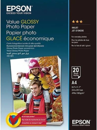 [C13S400035] Epson Value Glossy Photo Paper, Inkjet Photo Paper, A4 Size, 183gsm Weight, 20 sheets | C13S400035