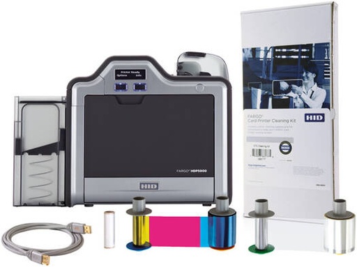 [89640] Card Imaging Fargo HDP5000 Dual Side High Definition ID Card Printer & Supplies Bundle Software,YMCK Ribbon (500 Images), HDP Film (1500 Images) | 89640