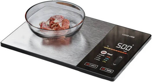 [GNSMFSL6BK] Green Lion Smart Food Scale, Bluetooth V5.2, 5 kg Capacity, 1 g Accuracy, TFT Touch Display, Multi Unit Support, Nutrition Tracking, Fitdays+ App Control, Black/Silver | GNSMFSL6BK