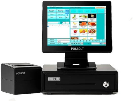 [P622] POSBOLT Restaurant POS System Combo With Software, 15" Touch Screen Display, Intel Core i5-4210U, 8GB RAM, 256SSD, 80mm Thermal Receipt Printer (USB + LAN), Stainless Steel Cash Drawer | P622