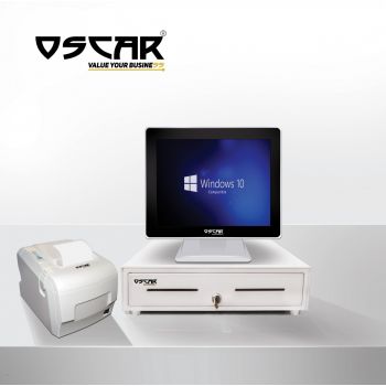 [MBUOSC60800NW] OSCAR Point of Sale Core i5 4th Gen 1.6 GHz, 4GB RAM, 128 SSD, 15" Touchscreen POS Terminal + Thermal Receipt Printer 80mm + Cash Register Drawer 5Notes 8Coins - Shiny White | MBUOSC60800NW