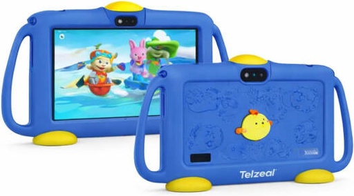 [P600] Telzeal P600 Kids Tablet, 7 Inch HD Display, 6GB RAM 128GB Storage, Android 10.1 OS, Dual SIM, 3000mAh Battery, WiFi, Front & Rear Camera, Protective Kids Case, Blue | P600