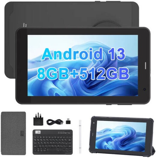 [CM518-Pro] C Idea CM518 Pro Tablet PC, 7" 1024x600 IPS Display, MTK8321 Processor, 8GB RAM, 512GB Storage, 5MP Front & 8MP Rear Camera, Android 13, 6000mAh Battery, Black | CM518-Pro