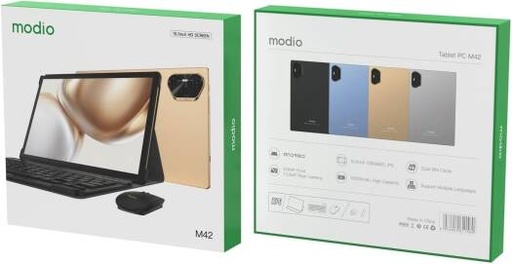 [M42] Modio M42 Android Tablet, 10.1" HD IPS Display, 8GB RAM, 512GB Storage, Dual SIM, 10000mAh Battery, 13MP Rear & 8MP Front Camera, Gold | M42