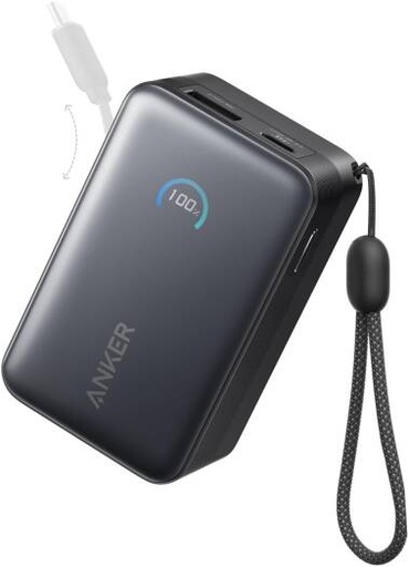 [A1638H11] Anker Nano Power Bank, 10000mAh Portable Charger with 2.3 ft InstaCord Retractable Cable, 45W Max Compact Battery Pack, Smart Display, Black | A1638H11