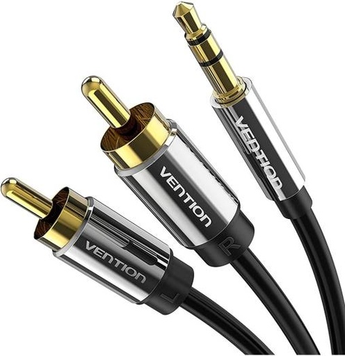 [BCFBH] Vention 3.5mm Male to 2RCA Male Audio Cable, Metal Type, Hi Fi Stereo Sound, Gold-Plated AUX RCA Y Cord, 2 Meter, Black | BCFBH