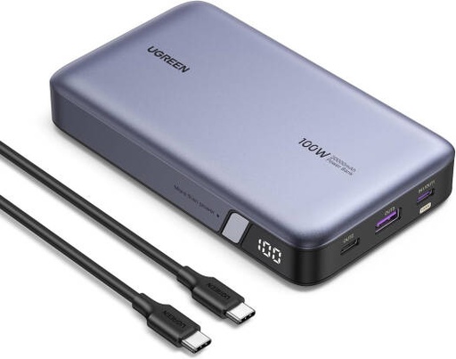 [25188] UGREEN 20000mAh Power Bank, Up to 100W Power Output, 65W Fast Recharging, Smart Digital Display, Laptop Charger Portable with 2x USB-C and 1x USB-A Ports | 25188