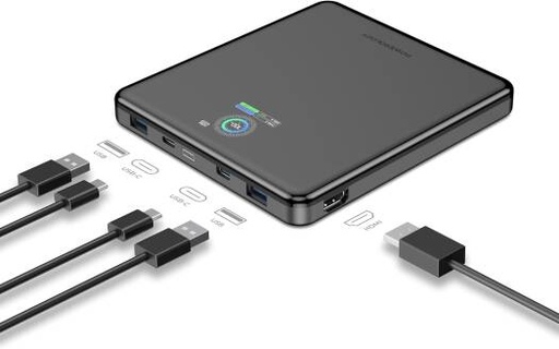 [PPBCHA89BK] Powerology VoltStream 20000mAh Power Bank PD 100W With Smart Power Display 4K HDMI, 2USB-C, 2USB-A, (Includes 100W USB-C Cable) | PPBCHA89BK